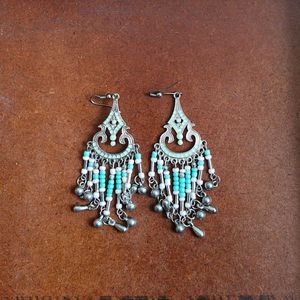 Vintage Sea Green Beaded Tassel Earrings