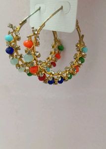 Colorful Beaded Hoop Earrings