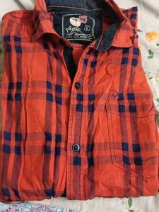 Orange and Blue Plaid Men's Shirt