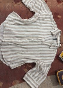 Striped Linen Blend Button-Up Shirt