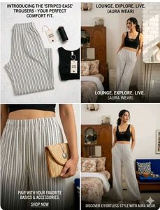 Sinsay Premium Textured Striped Wide-Leg Trousers