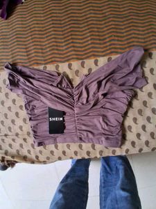 branded Ruched Off-Shoulder Crop Top