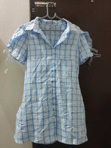Blue Plaid Button-Up Mini Dress