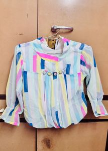 Vibrant Striped Sheer Blouse