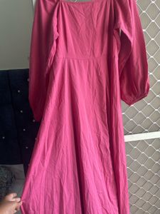 Pink Puff Sleeve Midi Dress