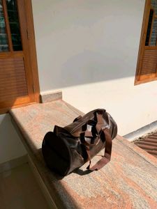 Brown Faux Leather Duffle Bag