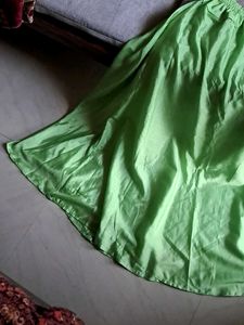 Vibrant Green silk Flowy Ethnic Skirt.