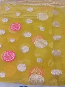 Yellow Net Saree with Polka Dots