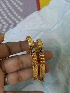 Combo Of Two Golden Bangles, One Bracelet And Kada