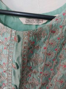 flarred Stunning Teal Kurta with Sequins