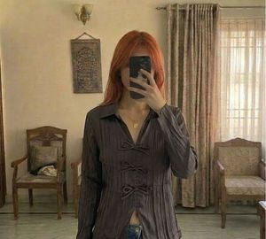 Elegant Dark Brown Blouse with Bow Detail