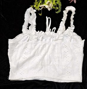 White Ruffle Trim Cami Top