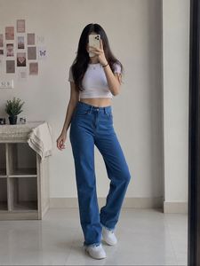 Blue Denim Wide Leg Jeans