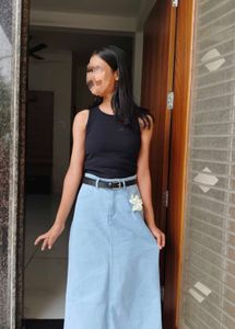 Light Blue Denim Maxi Skirt