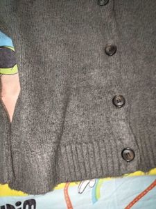 Grey Button-Up Knit Sweater