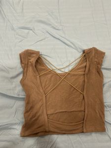 Cute Brown Crop Top with Criss-Cross Back