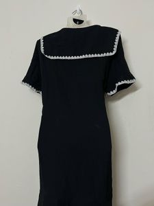 korean plus size Black Dress with Peter Pan Collar