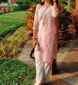 Pink Embroidered Kurta with inner