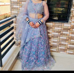 Embroidered Grey Lehenga Choli Set