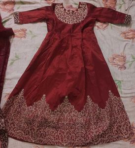 Royal Maroon Ethnic Gown with Golden Work