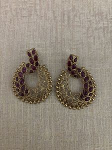 Elegant Gold & Maroon Earrings