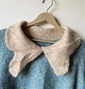 Cozy Blue Knit Sweater with Peter Pan Collar