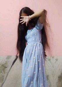 Blue Daisy embroidery Puff Sleeve Dress