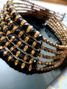 Chic Black &amp; Gold Beaded Coil Bracelet