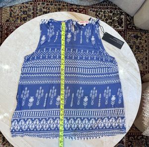 Boho Blue &amp; White Print Sleeveless Top
