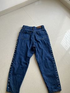 Stylish Pearl Embellished Denim Jeans