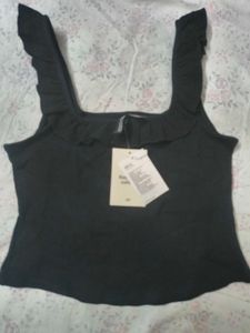 Black Ruffled Strap Crop Top