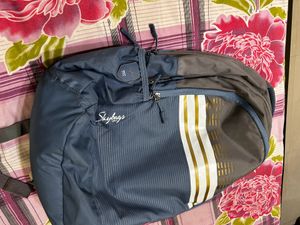Stylish Blue &amp; Grey Backpack with Gold Accents