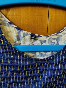 🔥XL Royal Blue &amp; White Block Print Kurta
