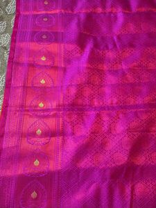 Vibrant Orange &amp; Purple Silk Saree