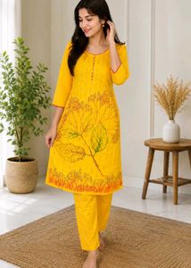 Vibrant Yellow Floral Print Kurta Set