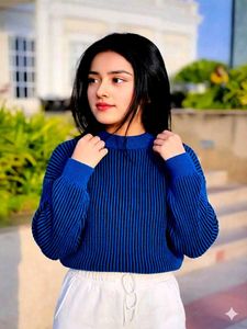 Women's Blue Ribbed Knit Sweater