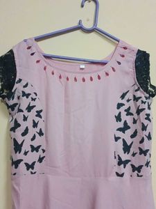 Pink Butterfly Print Ethnic Gown