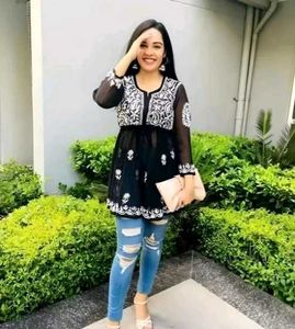 Elegant Black Kurta with White Embroidery