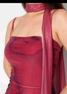 Sheer Rose Print Maxi Dress with Scarf