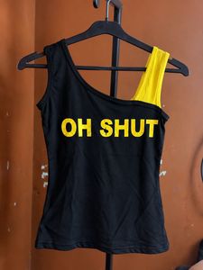 Graphic Print One-Shoulder Tank Top