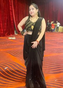 Elegant Black Sequined lehnga drape saree