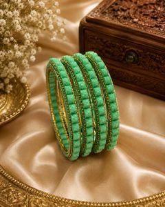 Elegant Green Beaded Bangles Set