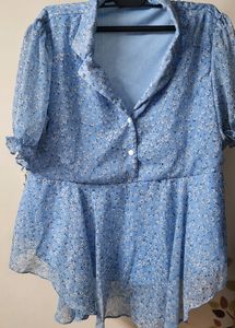 Cute Floral Collared Tunic Top