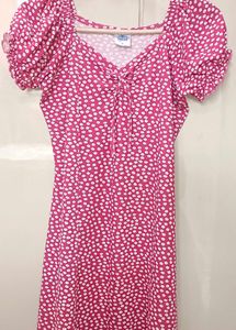 Chic Pink Floral Puff Sleeve Dress