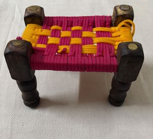 🆕Handmade Wooden &amp; Rope Miniature Cot Showpiece