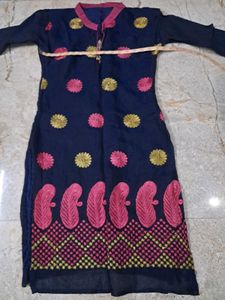 Elegant Navy Blue Embroidered Kurta