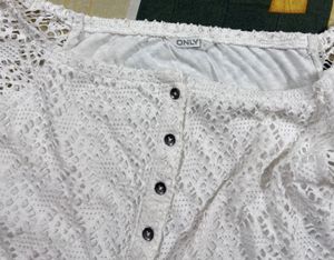 White Crochet Off-Shoulder Top