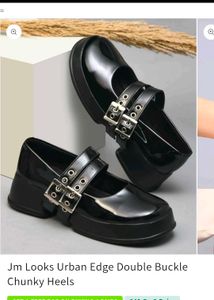 Black Double Buckle Chunky Platform Heels