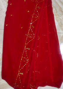 Red &amp; Gold Embroidered Sari