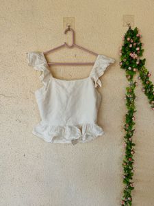 Cream Ruffled Crop Top